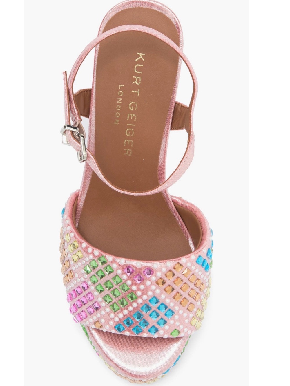 NIB Kurt Geiger Brixton Multicolor Jeweled Platform Sandals. Size 8 US (EU 39) - Picture 5 of 8